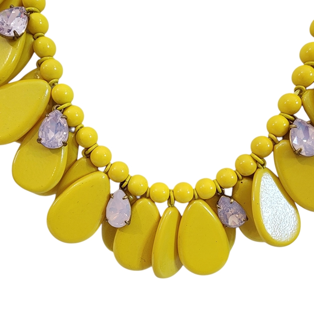 Vintage J. Crew statement necklace yellow teardrops pink rhinestones chunkyA0266 - Picture 3 of 13